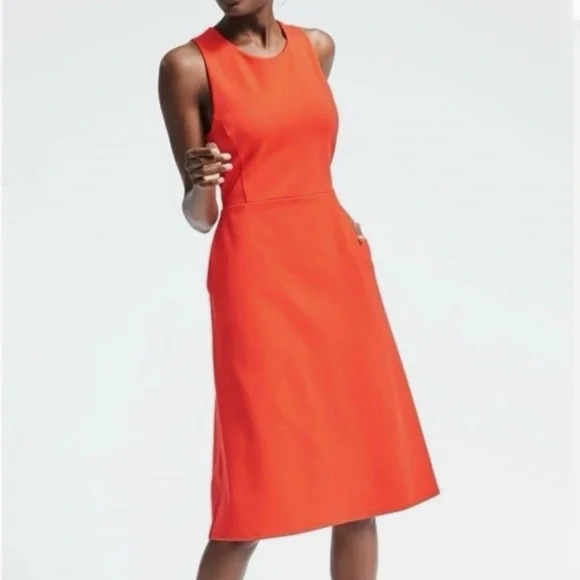 Banana Republic Vibrant Coral/Orange Cross Back Design Midi Dress - Picture 13 of 14